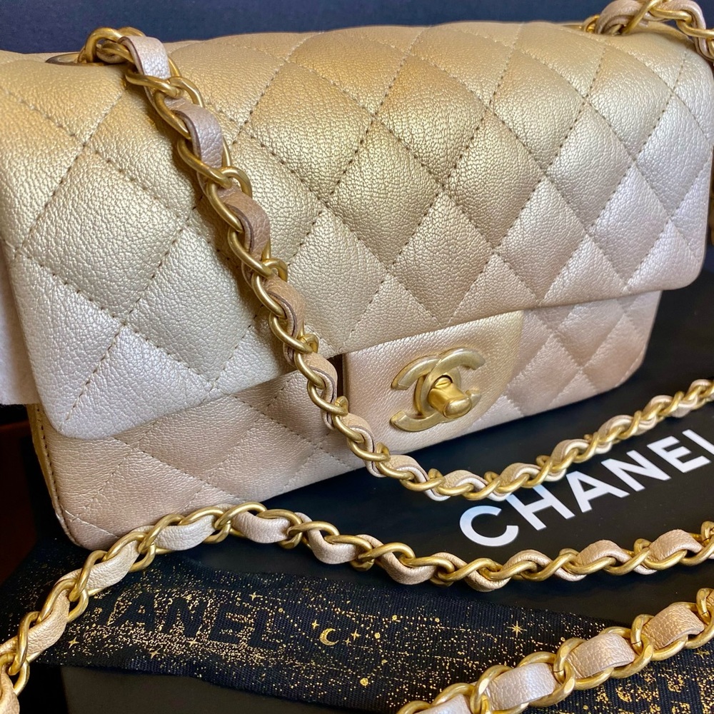 FULL SET - CHANEL Mini Classic Handbag (Ombre Beige / Golden with Gold HW - 22C) - Picture 3 of 15